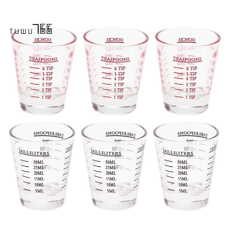 [tuwu766]6 ชิ้นถ้วยตวง Espresso Shot Glass Liquid แก้วไวน์แก้วหนัก 26-การวัดทางแยก 1Oz, 6 , 2 Tbs, 3