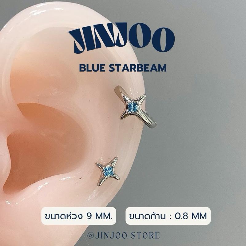 Jinjoo จิวต่างหู รุ่น Starbeam มีให้เลือก 4 สี ดีไซน์ดาวสี่แฉก สแลนเตส316 แป้นแบน ห่วง 10 mm.