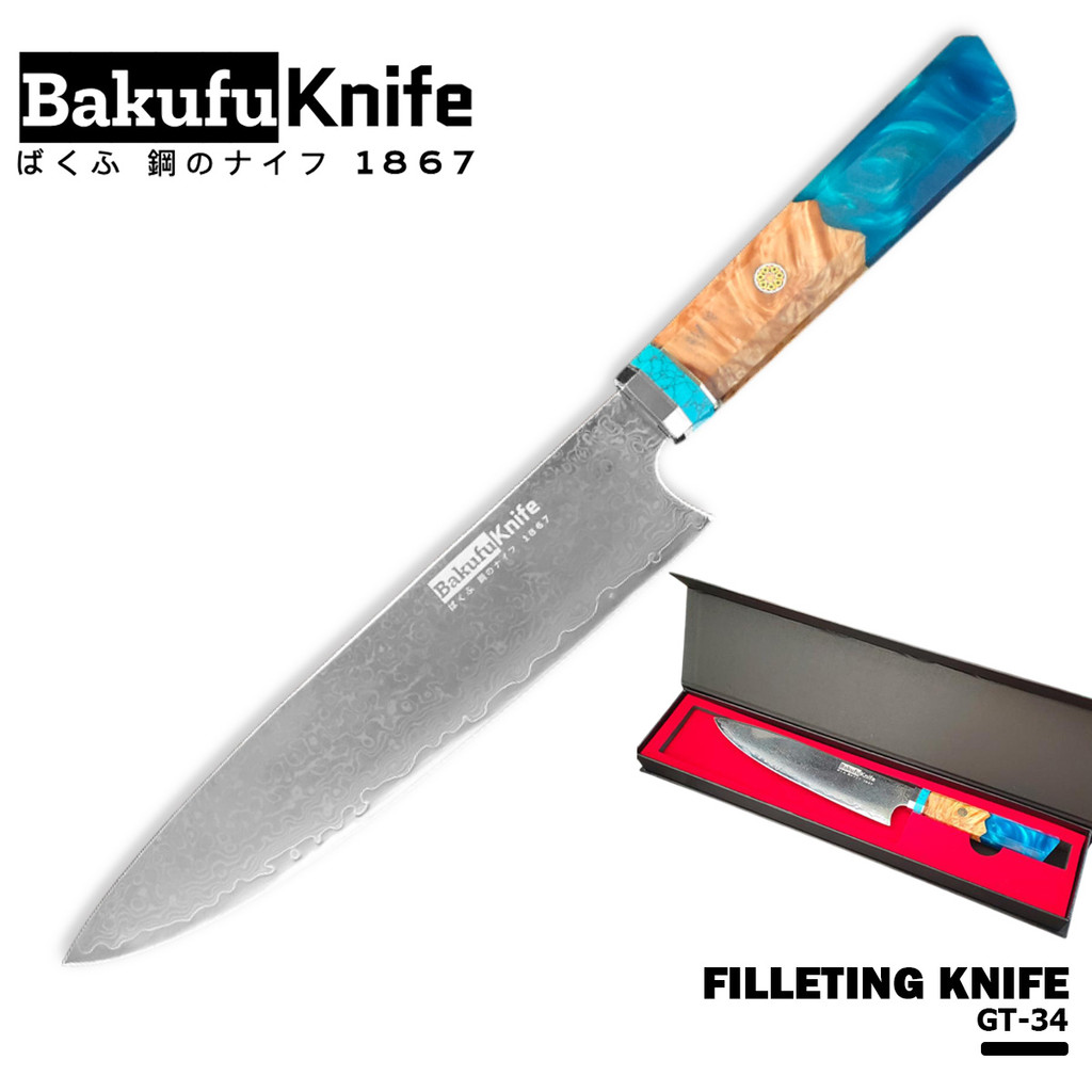 Bakufu มีดเชฟ Gyuto รุ่น GT-34 คมมีลายดามัสกัส ทำจากเหล็กสามชั้นคุณภาพสูง สำหรับครัวมืออาชีพและบ้าน พร้อมส่งจากไทย