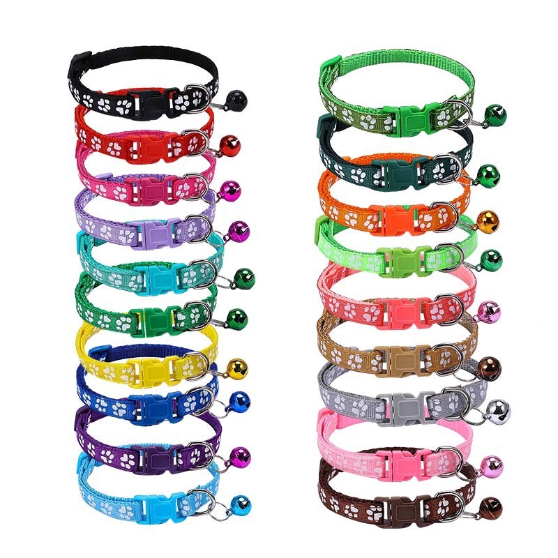 ปลอกคอแมวหมา ลายรอยเท้า สีสันสดใส มีกระดิ่ง เสียงใส น่ารักมาก สำหรับลูกแมว ลูกสุนัข