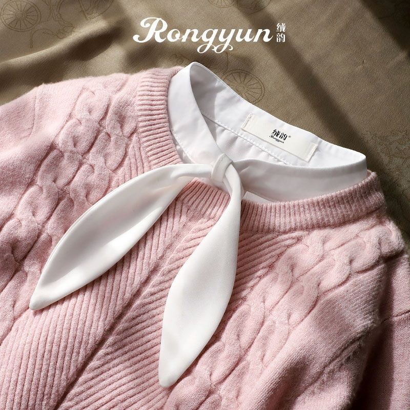 ปกปลอมผู้หญิงสีขาว ลายโบว์ สไตล์ยืนคอลเลอร์ สำหรับฤดูใบไม้ผลิและใบไม้ร่วง