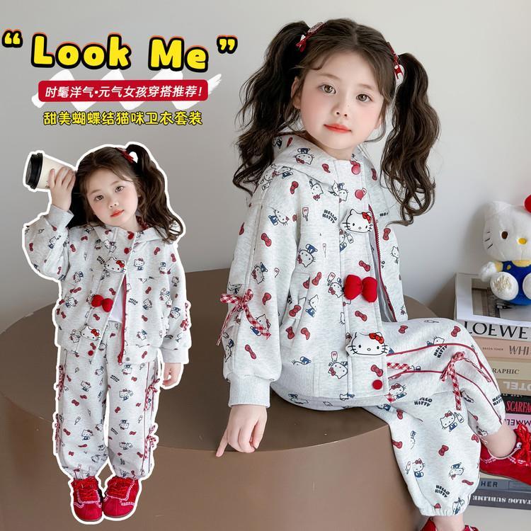 ชุดสูทกันหนาวสำหรับเด็กหญิงฤดูใบไม้ร่วง สไตล์สปอร์ต แขนยาว น่ารักและอินเทรนด์#女童秋季卫衣套装儿童可爱裤子运动潮范穿搭长袖两件套