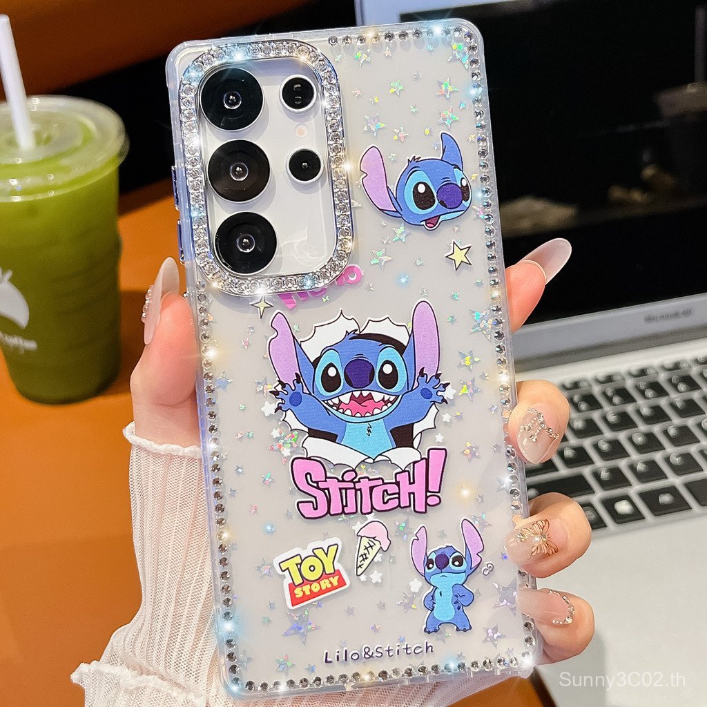 เหมาะสําหรับ Samsung S25Ultra เคสโทรศัพท์การ์ตูน + กรอบเพชรกระพริบ + ความหนา 2.0 S24Plus เคสป้องกันโ