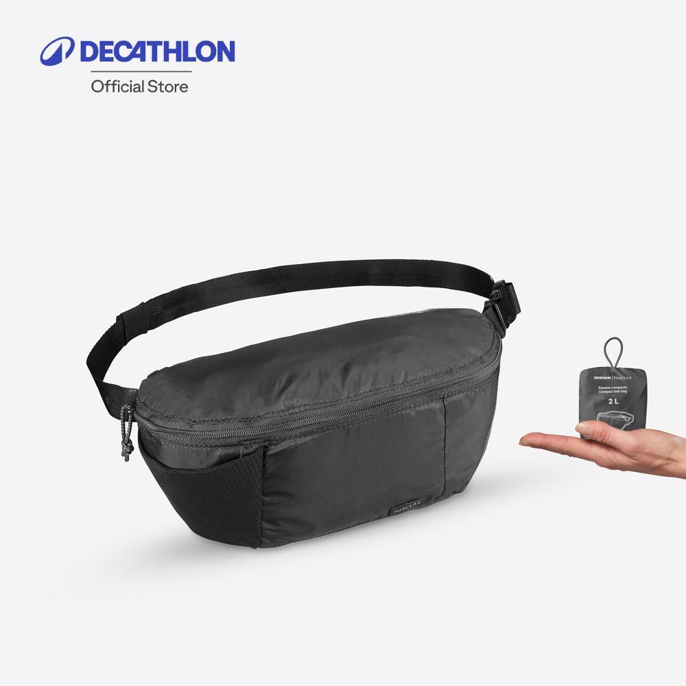 Decathlon Compact 2 Litre Travel Bum Bag กระเป๋าคาดเอวพับเก็บได้รุ่น Travel 100 ขนาด 2 ลิตร - Black