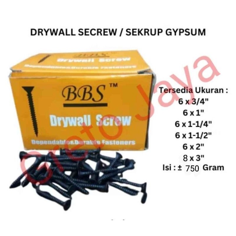MARSHAL SCREW (1 กล่อง) สกรูยิปซั่ม 6x3/4 6x1 6x1 1/4 6x1 1/2 6x2 8x3 สีดํา Bolt Nut สกรูยิปซั่ม Dry
