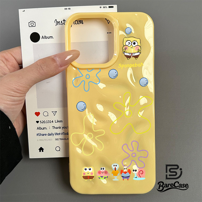 FOR iPhone 15 13 16 11 14 17 Pro Max 7 8 Plus x xsmax แฟชั่นการ์ตูนน่ารัก สพันจ์บ็อบ สแควร์แพนท์ คลื่นระบายน้ำเงาปกอ่อน