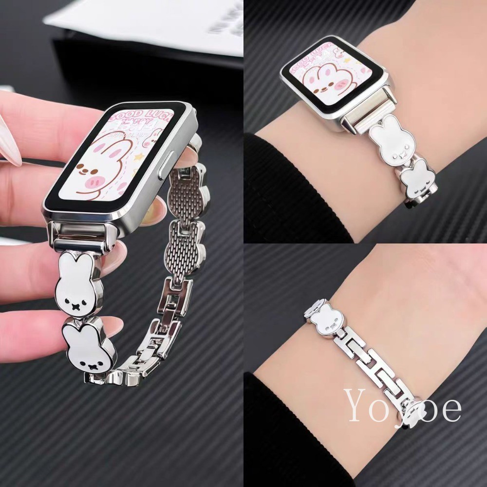 โลหะสําหรับ Huawei Band 10 9 8 สร้อยข้อมือ Little Bunny Slim Watchband สําหรับ Huawei นาฬิกา Fit 3 4pro สายรัดข้อมือแบบปรับได้