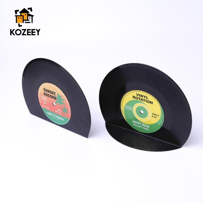 KOZEY Creative ไวนิลบันทึกรูปร่างชั้นวางหนังสือ Bookends Organizer ผู้ถือขาตั้ง