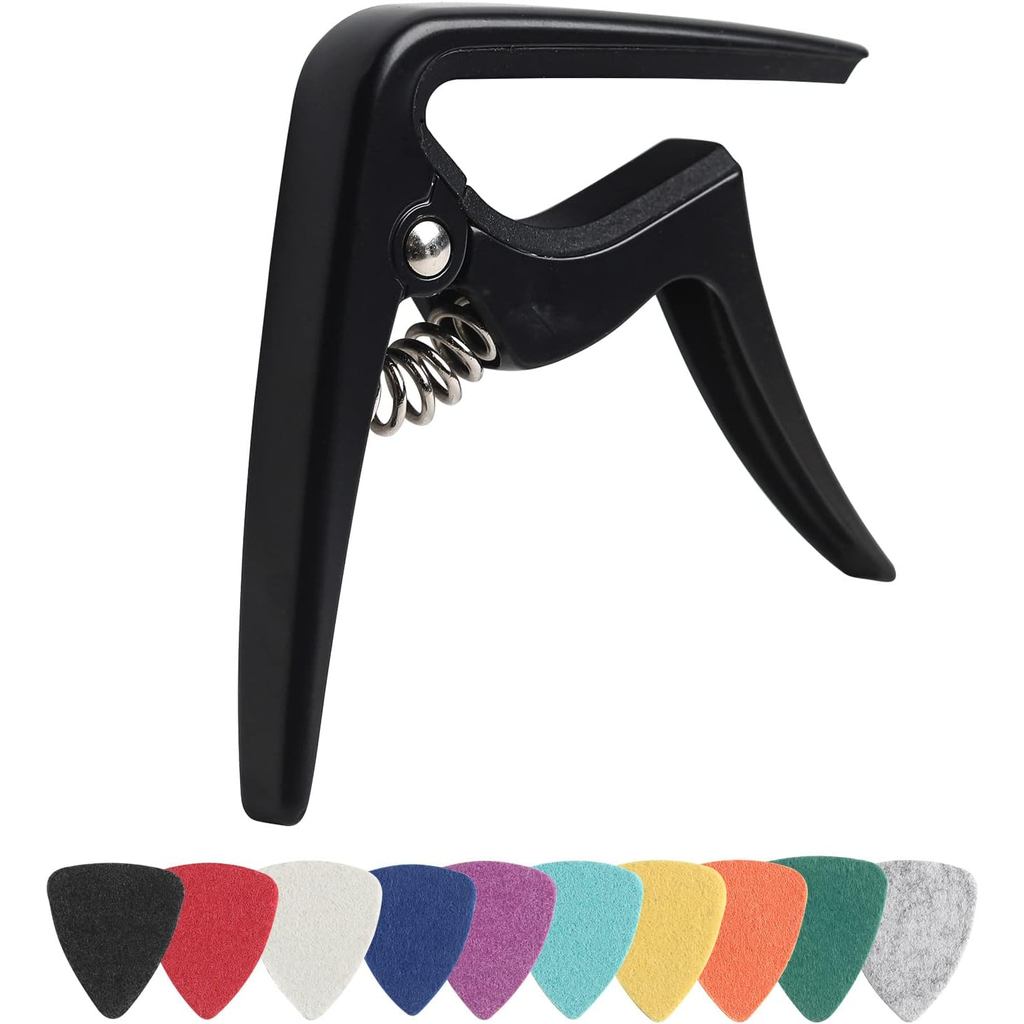 Ukulele Capo สําหรับ Soprano, Concert, Tenor, Baritone Ukulele พร้อมปิ๊กสักหลาด (Matte Black)