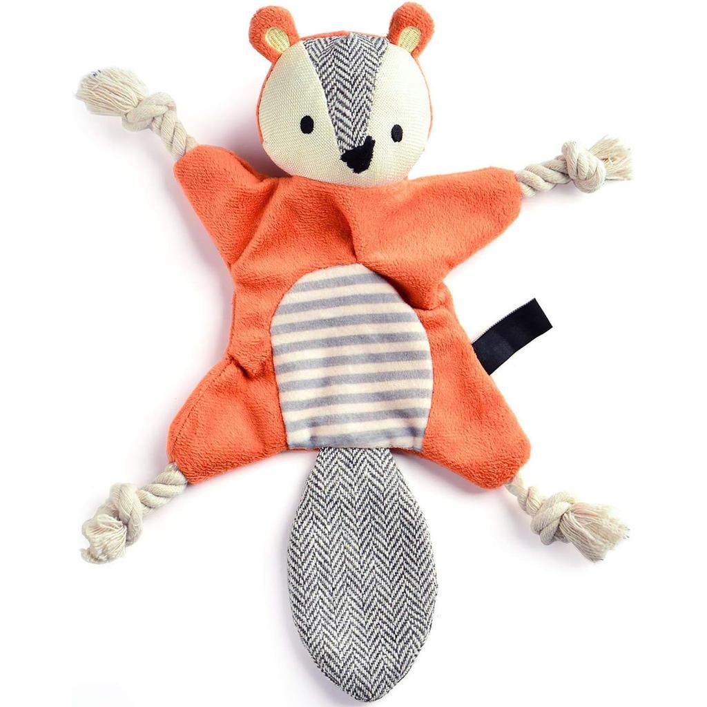 Vitscan Squirrel Plush Toy, Stuffless Dog Chew Toy with Rope Knots, Crinkle Squeaky Toy for Small Do