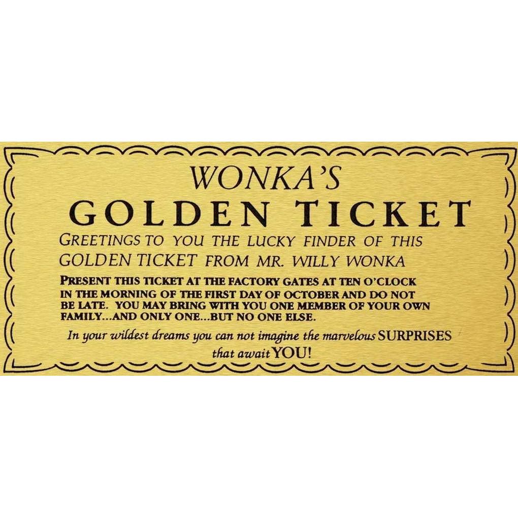 Willy Wonka Golden Ticket Gold Sign Wall Art Charlie Chocolate Factory ป้ายโลหะ 8x12 นิ้ว