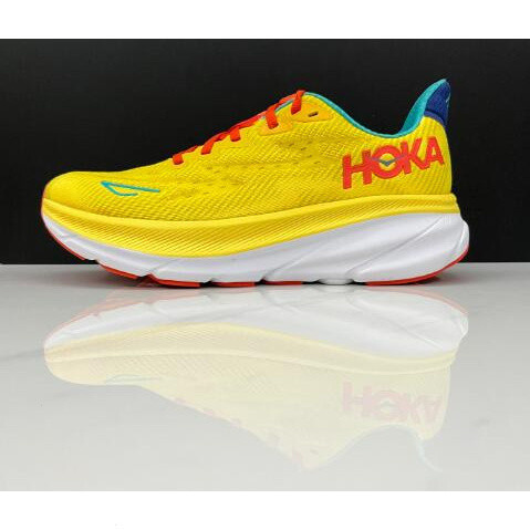 Original Hoka One One 64/9 การดูดซับแรงกระแทก MENS AND WOMENS snesรองเท้าวิ่งสีเหลืองและสีขาวขนาด 36