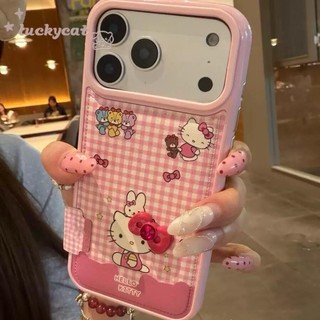 ใช้งานร่วมกับ iPhone 17 16 15 14 13 12 11 Pro Max X Xr Xs Max 7 8 Plus SE2020 เคสโทรศัพท์การ์ตูน 3D DIY Rose Diamond Bow สีชมพู KT Cat รูปแบบหนังนุ่มปกหลัง