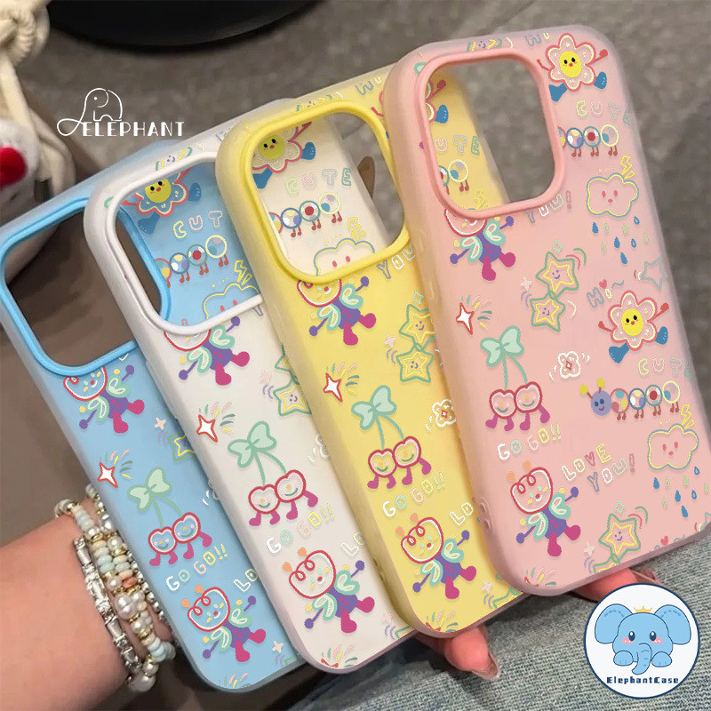 สำหรับ IPhone 17 air 16 11 15 14 13 12 Pro Max 16 7 15 Plus XS X XR Max เคส TPU นิ่มลายผีเสื้อเรืองแสงลายการ์ตูน 2 in 1