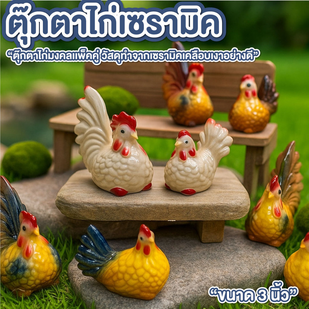ตุ๊กตาไก่ ตุ๊กตา เซรามิก แต่งสวน ไก่มงคลเซรามิก 1ตัว ขนาด 3 นิ้ว แต่งบ้าน จัดสวนหย่อม ตากแดดตากฝนได้