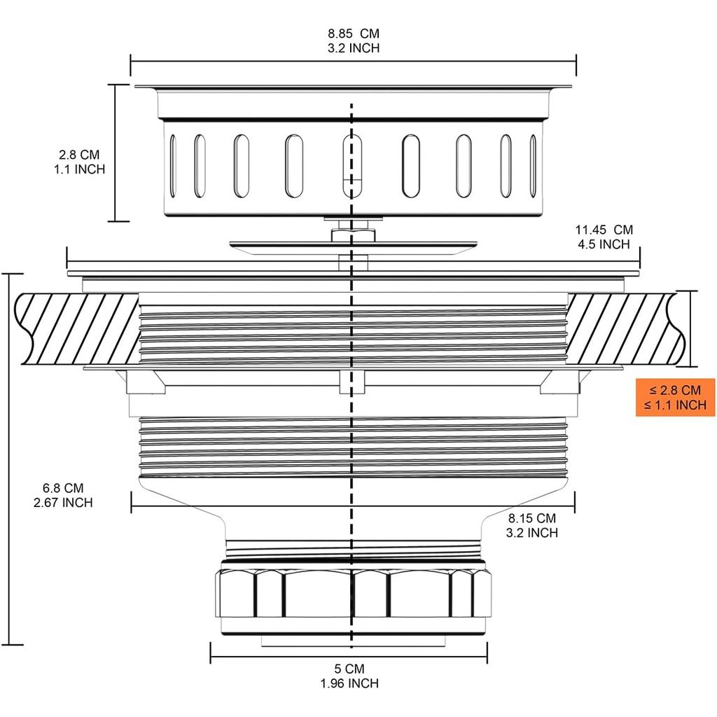 BOTEMY B9171 Kitchen Sink Drain 3 1/2 Inch Kitchen Sink Drain Strainer Assmebly Kit Stainless Steel 