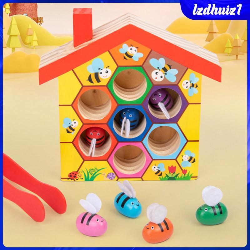 [Lzdhuiz1] ของเล่นไม้ Montessori ของเล่น Clamp Bee to Hive ของขวัญสําหรับเด็กอายุ 3 4 5 ปี