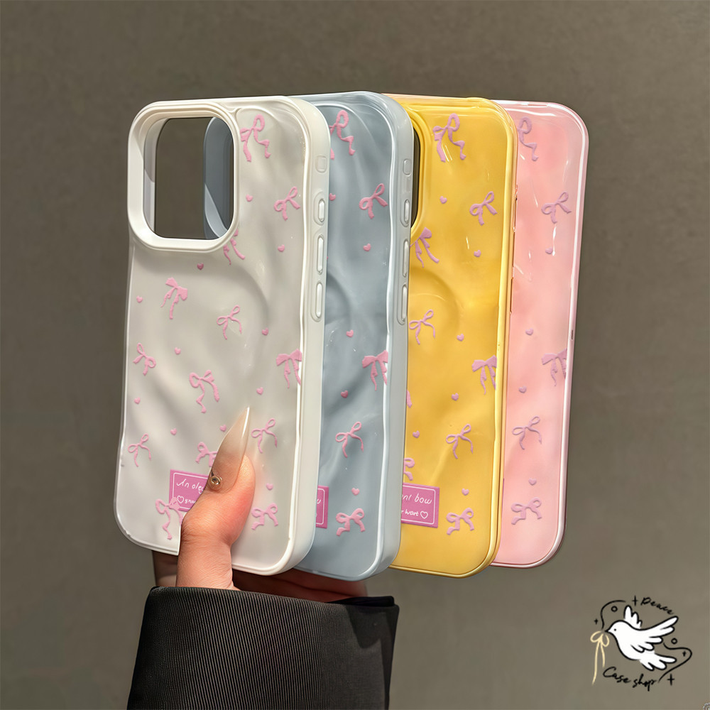 COD-ในไทย โบว์ผีเสื้อหิมะ For iPhone 16 15 14 13 12 11 Pro Max X XR 7 8 15 16 Plus เคส แฟชั่น Candy Color Wave เคสนิ่ม
