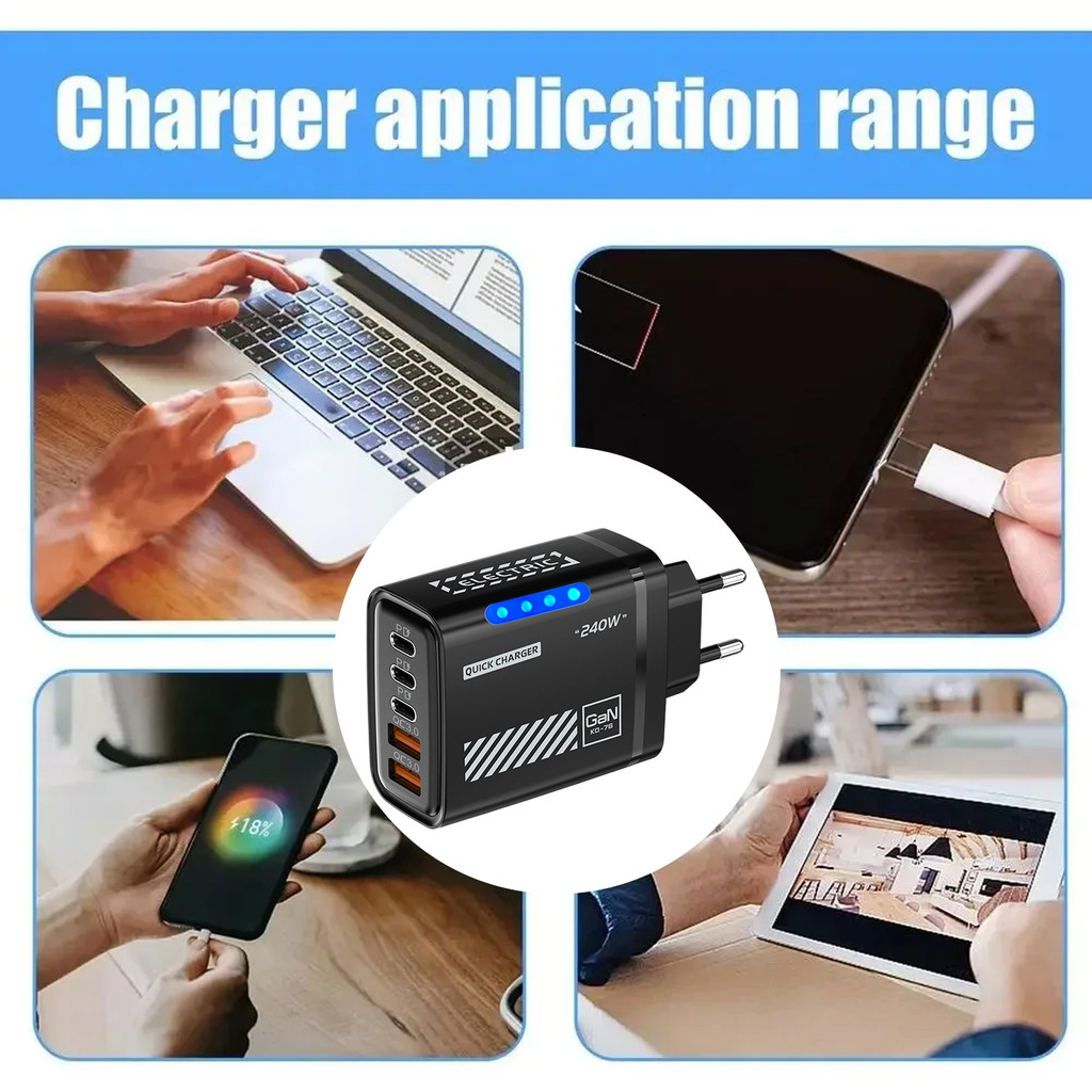 [จัดส่ง 3-5 วัน]เครื่องชาร์จแบบเร็ว 5 ใน 1 240ว | พอร์ต PD 3 พอร์ต + พอร์ต USB 2 พอร์ตสําหรับ iPhone Android| วัสดุหน่วงไฟ PC+ABS|ไฟ LED อะแดปเตอร์แปลงไฟตั้งโต๊ะ EU US Plug - รูปที่ 6