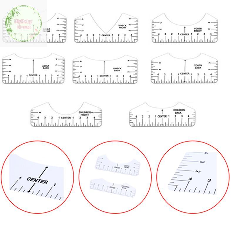 BigBabyHouse 8 ชิ้นเสื้อยืดไม้บรรทัดคู่มือ V คอการจัดตําแหน่งเครื่องมือเพื่อการออกแบบศูนย์การวัด TH
