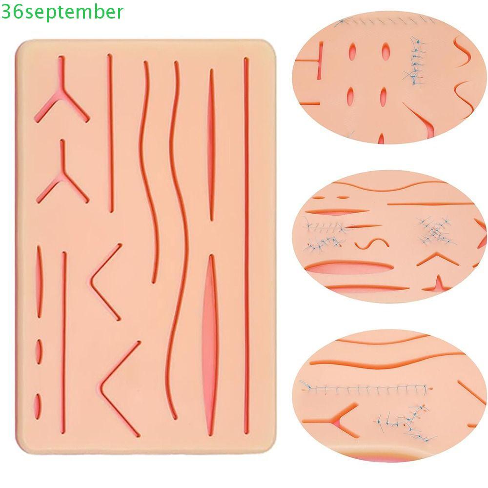 แผ่นฝึกเย็บ SEPTEMBER, 3 ชั้น 14 Wounds Silicon Skin Pad, อัพเกรดแบบพกพายาวนานตาข่าย Hard To Rip Tra