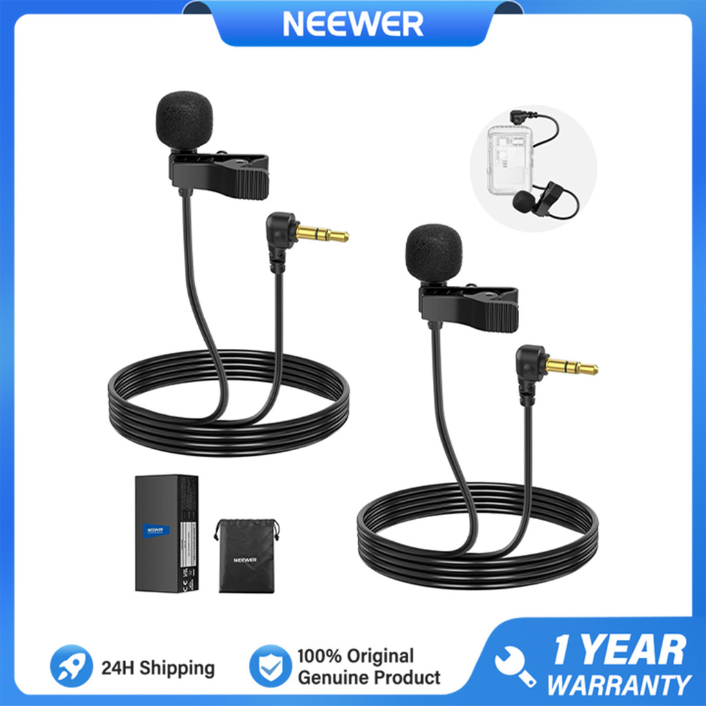 NEEWER LM5 คลิป 2 แพ็คบนไมโครโฟนแบบหนีบเสื้อ 3.5 มม. TRS สําหรับกล้อง DJI Mic