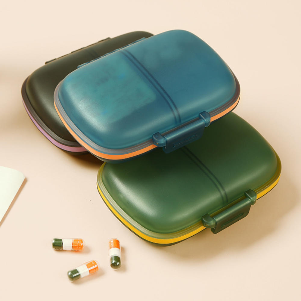 ที่เก็บยาแบบพกพา ฉากกั้นแบบถอดได้ 8-Compartment Pill Case Mini Airtight สําหรับ Office Home Pharmacy - รูปที่ 2