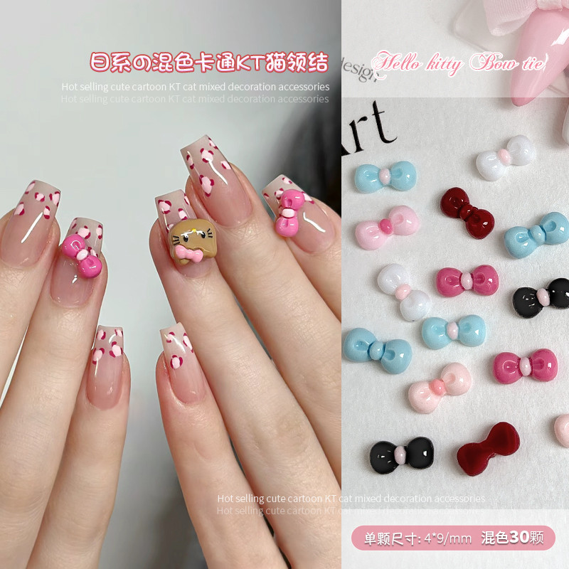 Sweetheart Bowknot Nails Accessories Mixed hellokitty Cartoon Bow Tie Wear Nail Resin Nail Diamond A