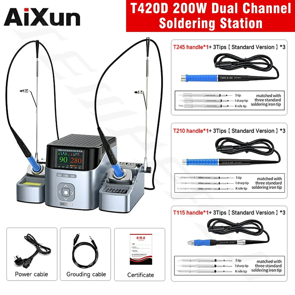 Aixun T420d Dual Channel สถานีบัดกรีอัจฉริยะ C245 C210 C115 เชื่อมจับเคล็ดลับเหล็กสําหรับ Pcb Smd ซ่