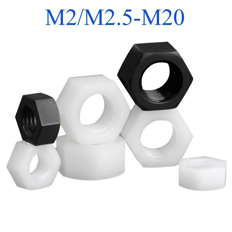 Nylon Hex Hex Hex Hex Hex Hexagon Nuts Caps สีดํา / สีขาว / พลาสติกใสไนลอน Hex Nut M2 M2.5–M20 [lgx-