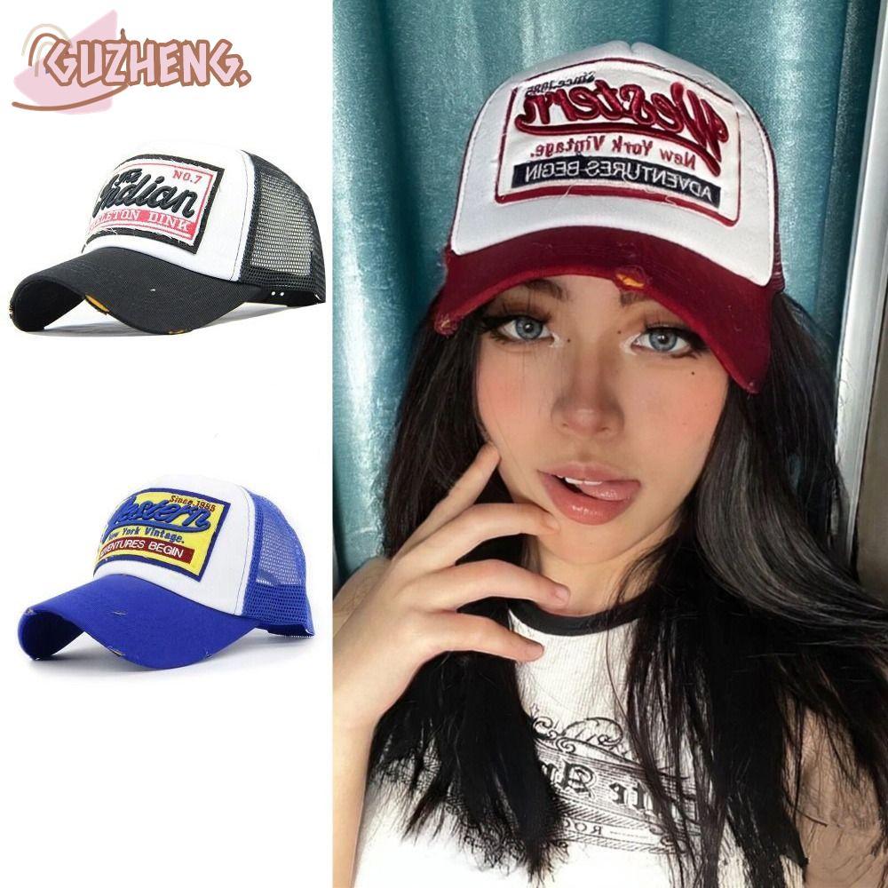 หมวกเบสบอลตาข่าย Snapback สไตล์ฮิปฮอป ระบายอากาศได้ดี พร้อมลายอักษรจากผ้าฝ้ายสบาย ๆ เพื่อกันแดดในตอนกลางวัน