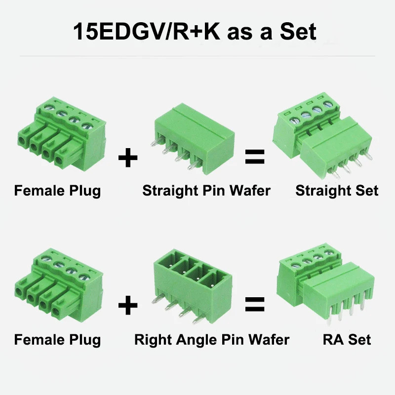20pcs/20 คู่ 15EDG 2EDGK-3.81 มม.หญิงตรง RA ชายเวเฟอร์ 300V8A 2P-24P PCB Phoenix Plug-in Wire Termin