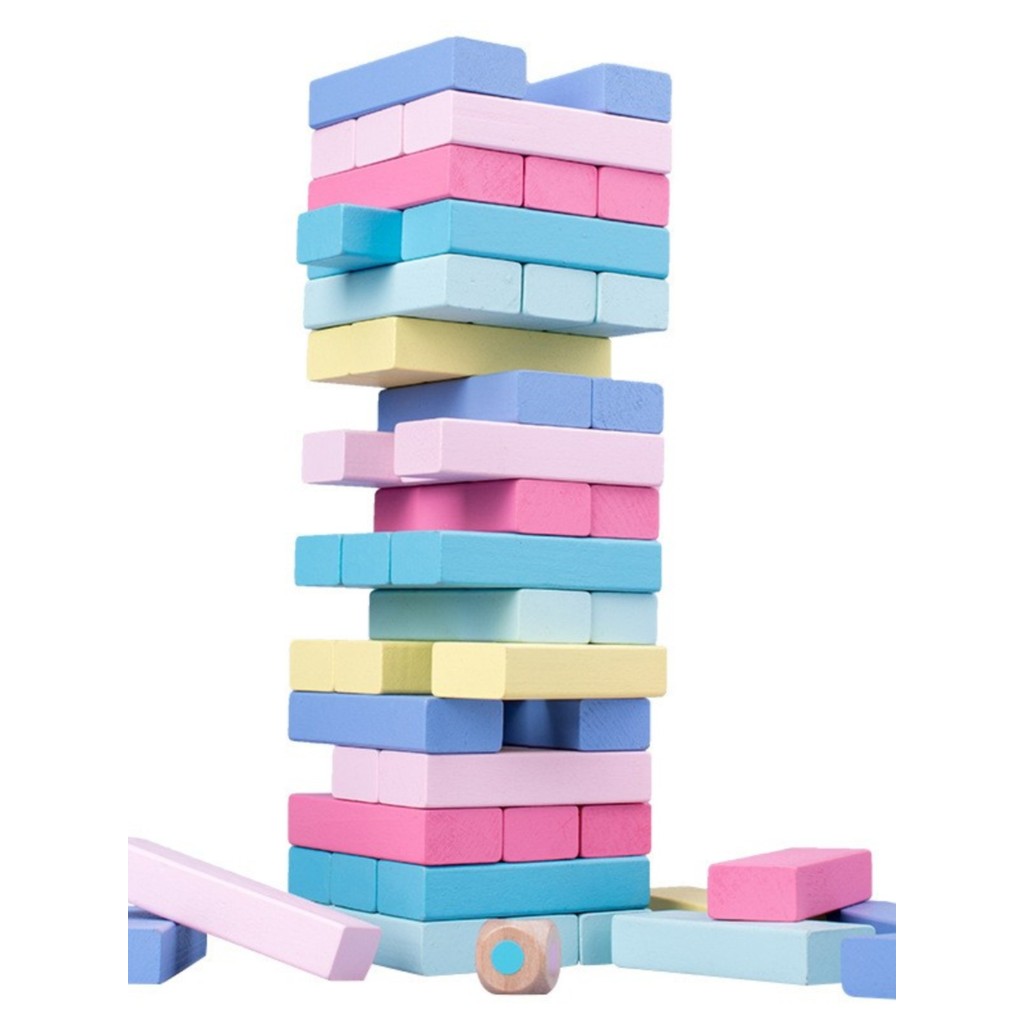 ของเล่น diy บล็อกไม้ Jenga สีสูง Jenga 54บล็อกไม้วาดชั้นดิจิตอลของเล่นเพื่อการศึกษาเกมกระดานฟรีค้อน