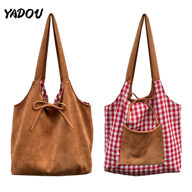 YADOU กระเป๋าสะพายแฟชั่น Colorblock สองด้าน ความจุใหญ่