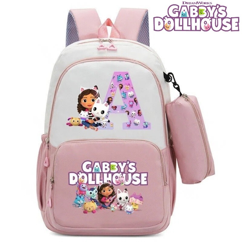 Gabbys Dollhouse กระเป๋าเป้ 2 ชิ้น ตัวอักษร A-Z ขนาดใหญ่ น้ำหนักเบาที่ช่วยลดภาระ ของขวัญที่ดีสำหรับน