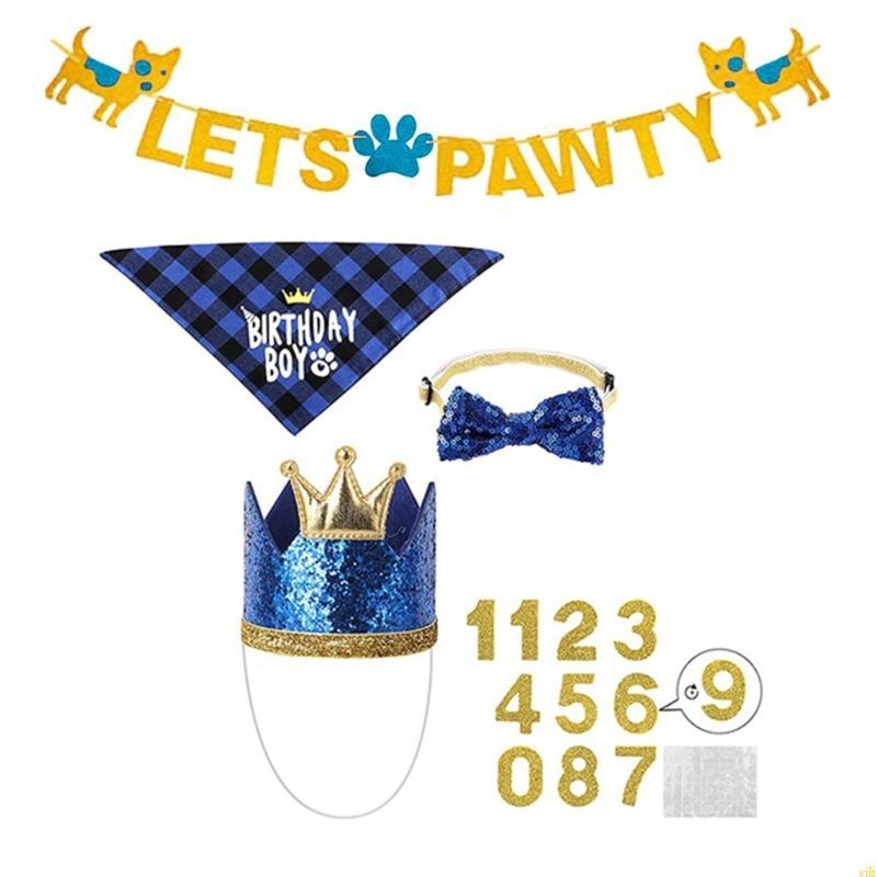 Yili Dog Birthday Set Glitter Delicate Dog Outfit for Furry Friend Birthday Party