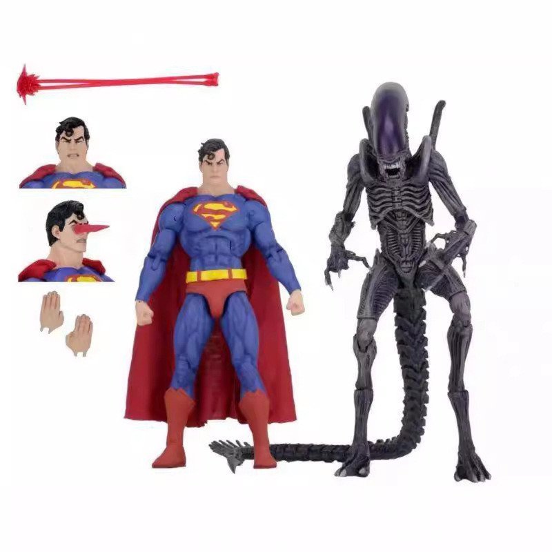 NECA Batman Superman VS Alien Double Suit 23cm Action Figure กล่องตกแต่งรูป
