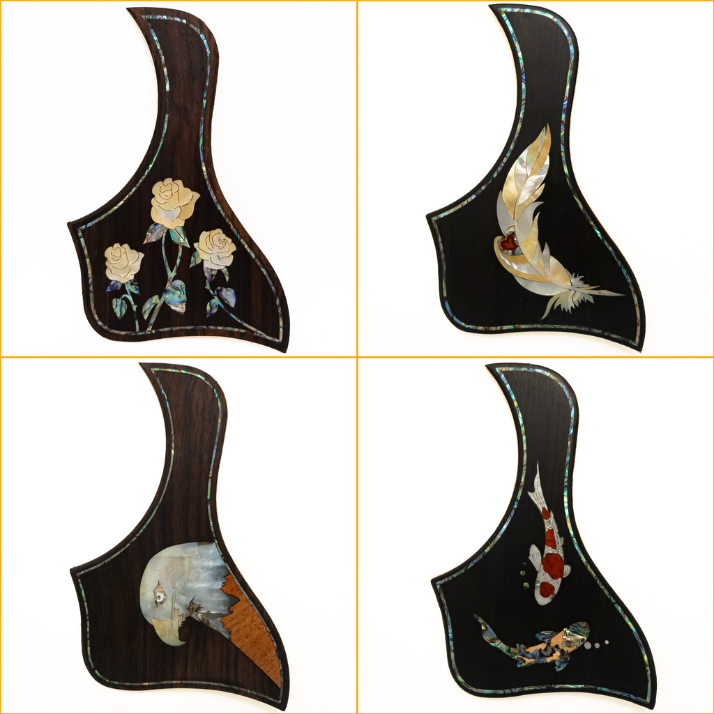 Taylor Acoustic Guitar Pickguard Rosewood Abalone Inlays ชิ้นส่วนกีตาร์แบบมีกาวในตัว
