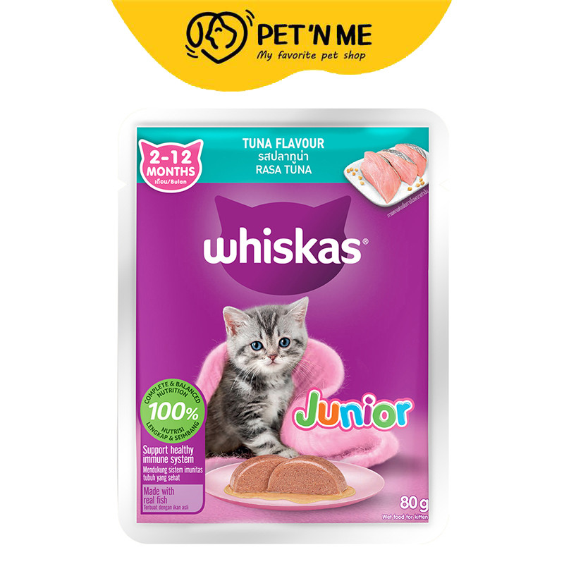 [จัดส่งจากคลัง] WHISKAS วิสกัส อาหารเปียก แบบเพ้าช์ สำหรับลูกแมว รสปลาทูน่า 80 g [8853301550048]
