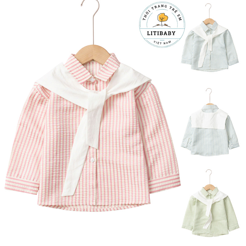 Áo Sơ Mi Đũi LITIBABY Cho Bé Gái Phong cách, Duyên Dáng 4-12, Dành Cho Bạn Từ 15kg Đến 43kg