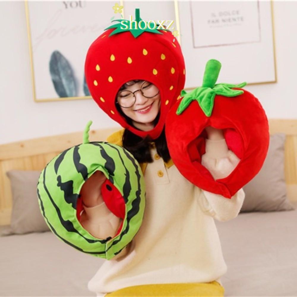 หมวกผลไม้นุ่มๆ สไตล์การ์ตูน สีสันสดใสเหมือนมะเขือเทศ ขนาดปรับได้