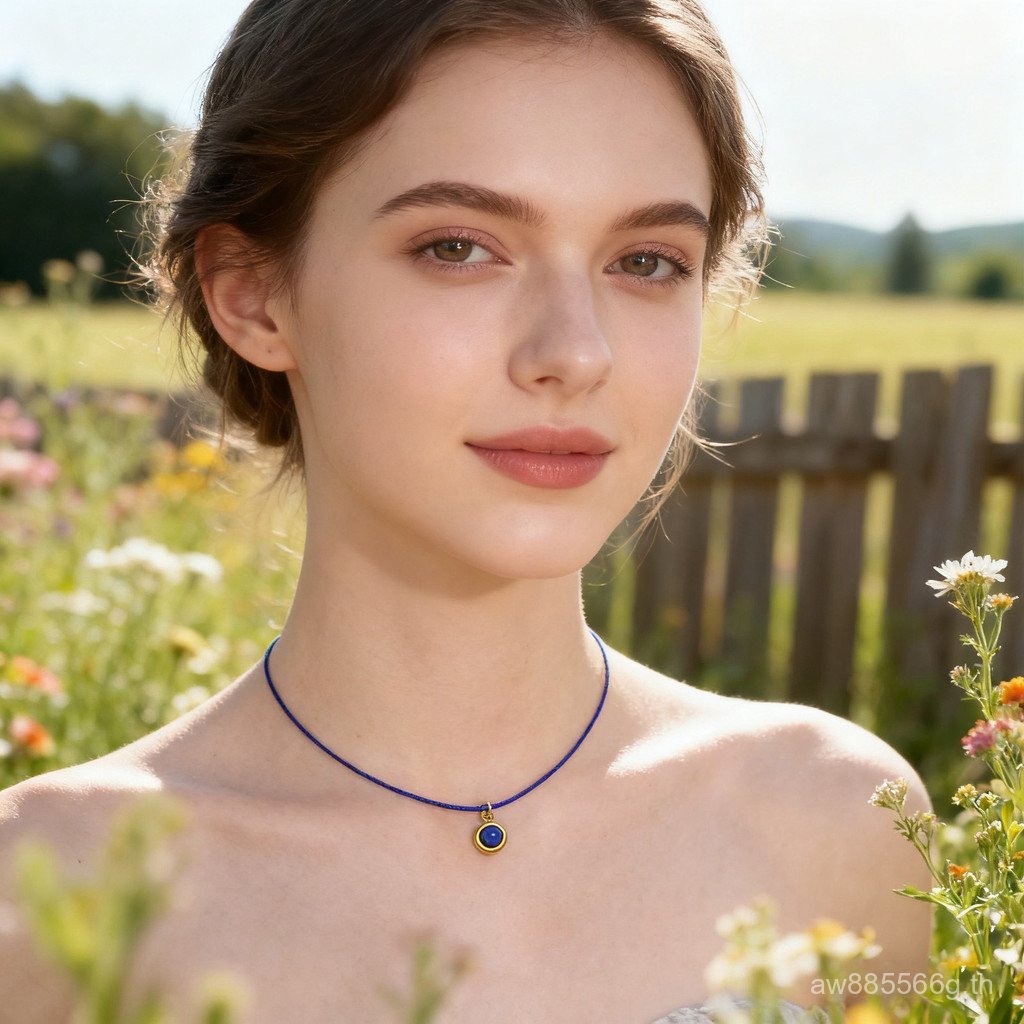 สร้อยคอโซ่พรีเมี่ยม 1 มม.สร้อยคอทําด้วยมือสร้อยคอสร้อยคอโซ่กระดูกไหปลาร้าธรรมชาติจักรพรรดิ Lapis Laz