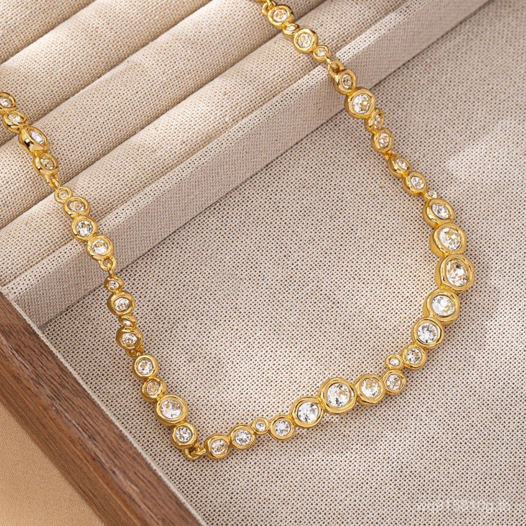 สร้อยคอมากความหรูหรา ออกแบบเฉพาะ เคลือบทองและเพชรจริงเต็มตัวเรือน EAF0