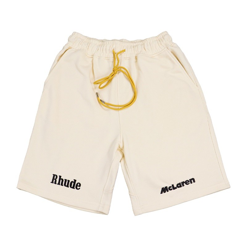 R Rhude x McLaren Shorts สำหรับผู้ชายและผู้หญิง ทรงหลวม สไตล์สตรีท อินเทรนด์ในฤดูร้อน