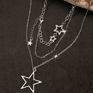สร้อยคอแบบหลายเลเยอร์ สไตล์ casual gothic star cross สำหรับผู้หญิง