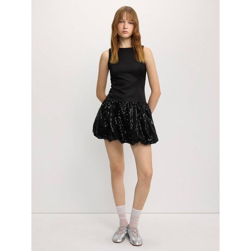 [Pomelo] เดรสกระโปรงบอลลูนปักเลื่อม / Sequin Bubble Skirt Dress