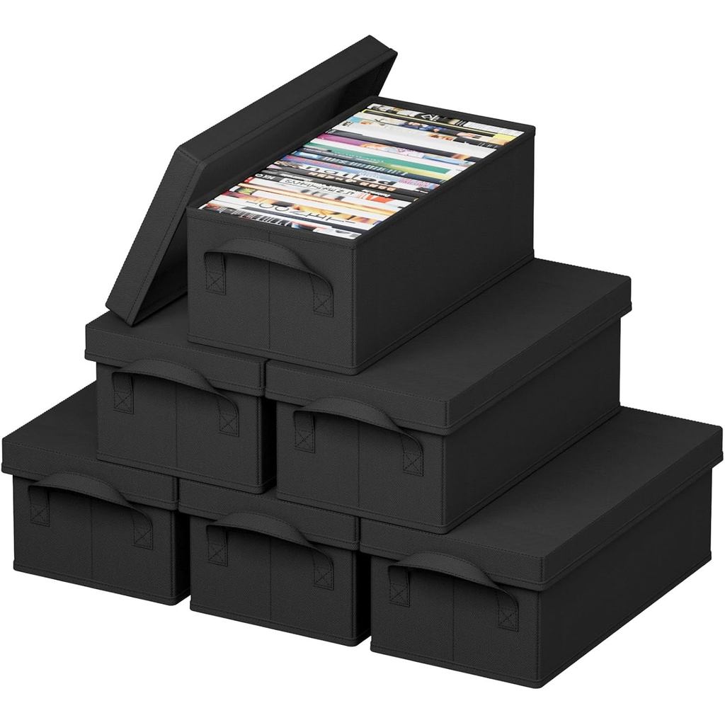 Lifewit DVD Storage Box 6 Packs, Stackable DVD Cases holder Organizer 15.7" L x 7.9" W x 5.7" H, Fol
