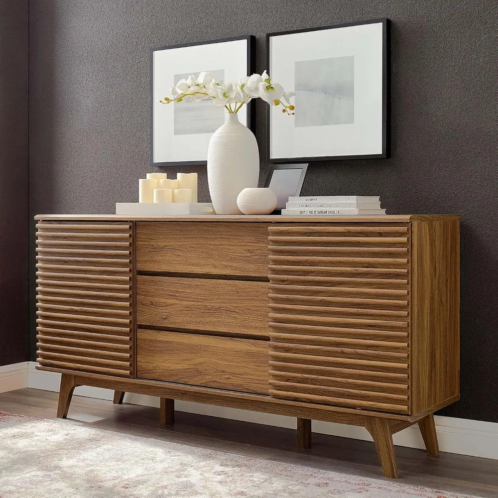 Render 63" Mid-century Modern Sideboard Buffet Table หรือ Tv Stand ในตู้ครัวตู้บุฟเฟ่ต์