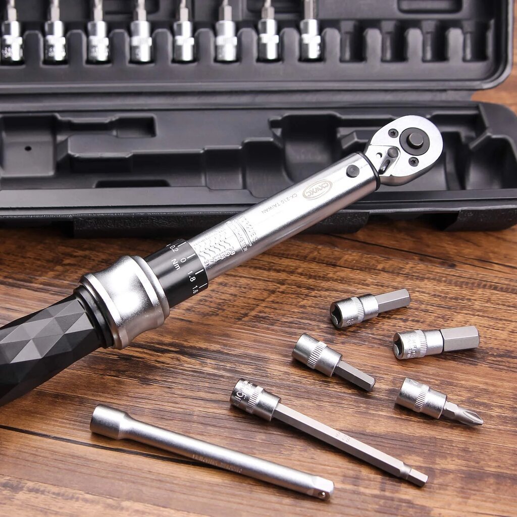 Bike Torque Wrench Set 1/4” Drive | ชุดประแจทอร์คจักรยาน 1–25Nm | พร้อมหัวบิต Allen, Torx, Philip แล