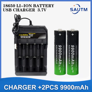 18650 9900mAh Li-ion แบตเตอรี่ชาร์จ 3.7V สําหรับไฟฉายไฟฉายแบตเตอรี่ + 4 ช่อง USB charger